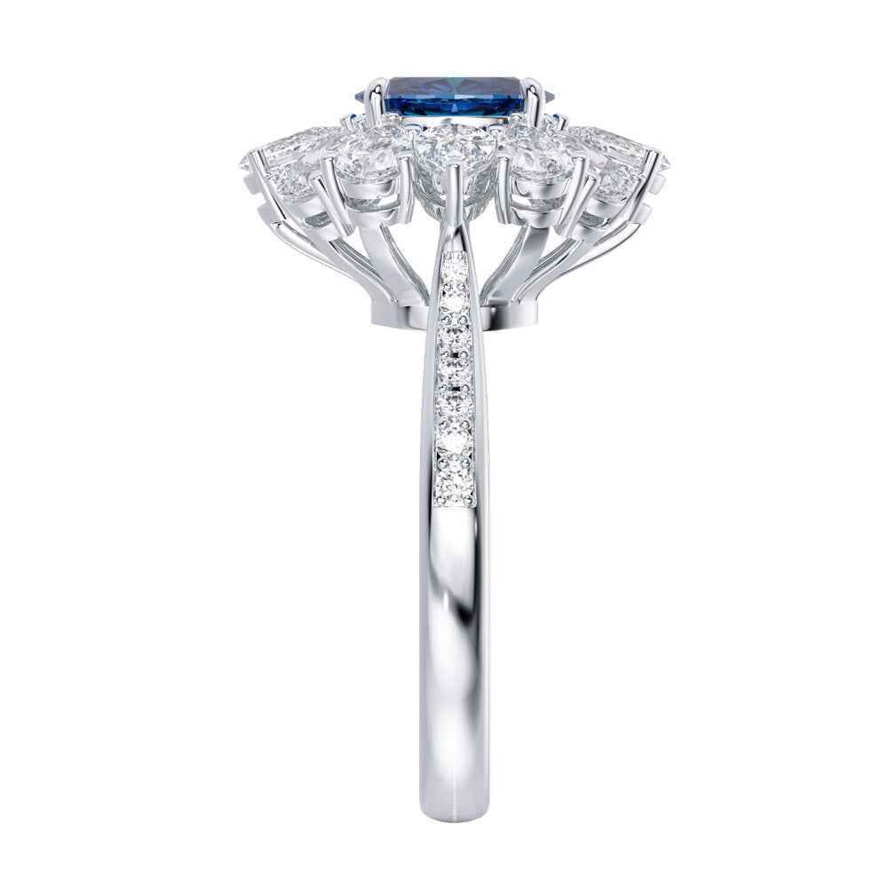 Ceylon Royal Sapphire Platinum Diamond Floral Ring
