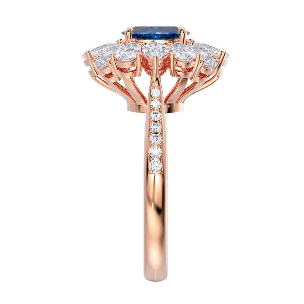 Ceylon Royal Sapphire Rose Gold Diamond Floral Ring