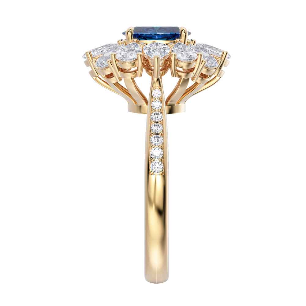 Ceylon Royal Sapphire Yellow Gold Diamond Floral Ring