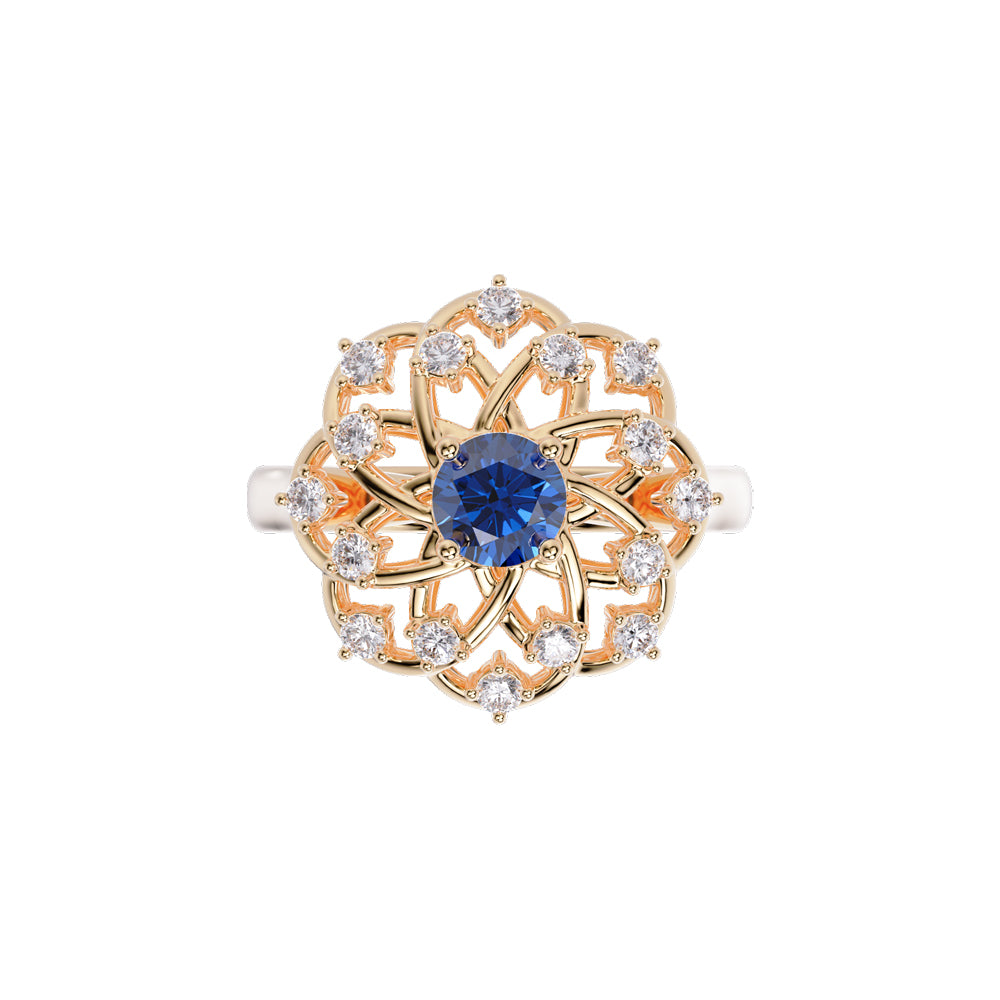 Ceylon Round Bezel 18K Yellow Gold Sapphire Diamond Ring