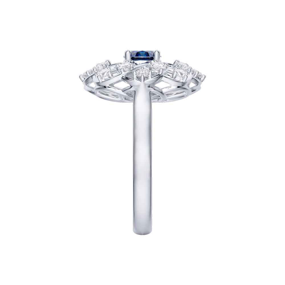 Ceylon Round Bezel 18K Rose Gold Sapphire Diamond Ring