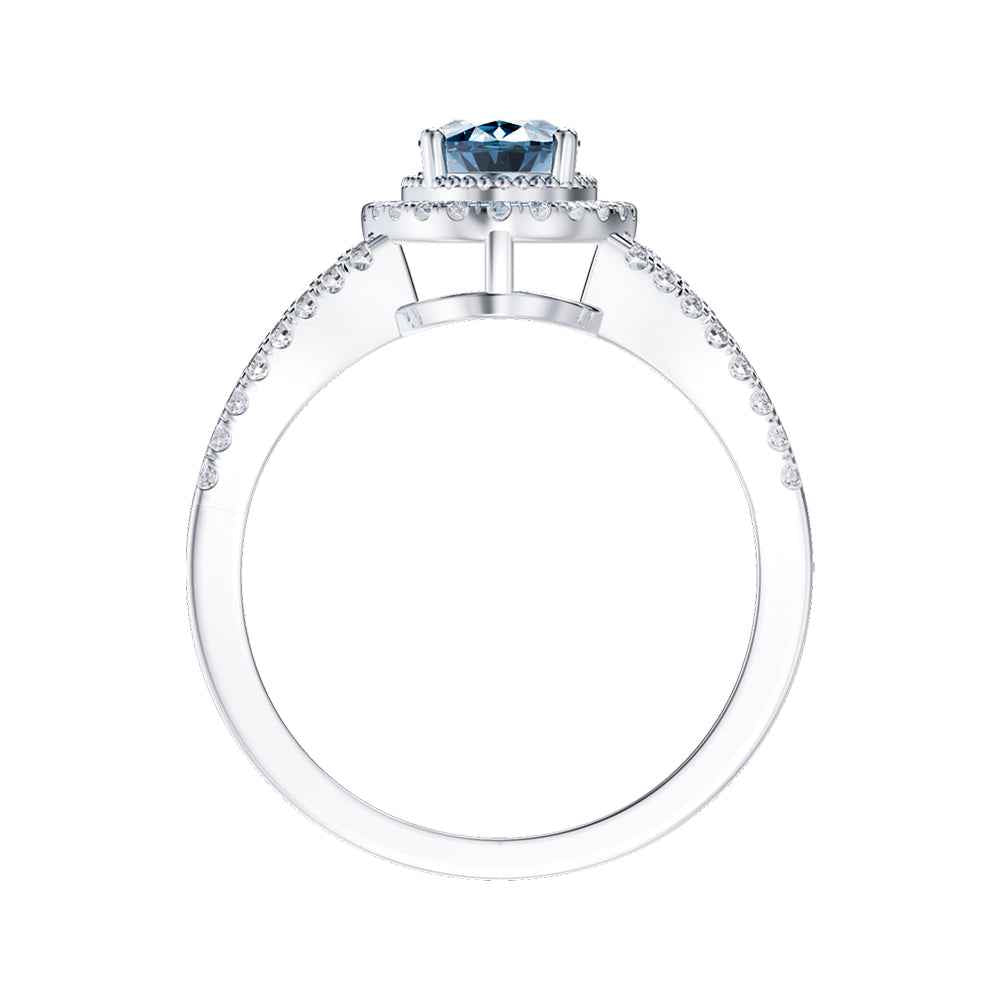 Ceylon Azur Cross-Band Blue Sapphire White Gold Ring