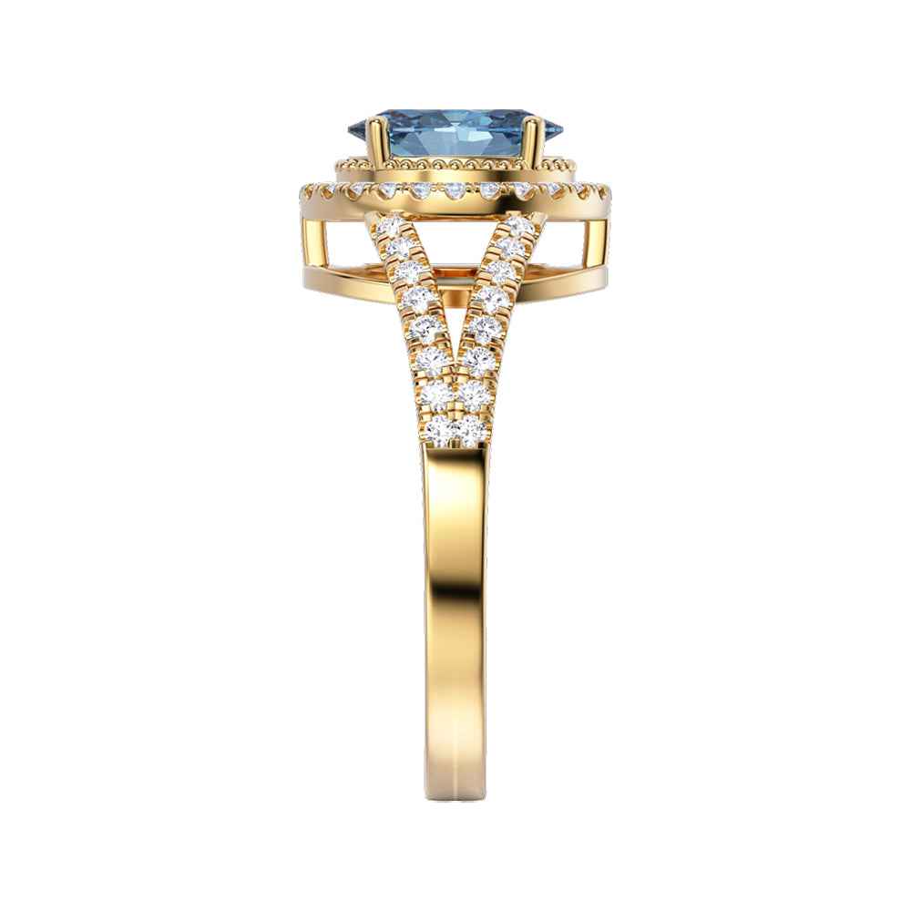 Ceylon Azur Cross-Band Blue Sapphire Yellow Gold Ring