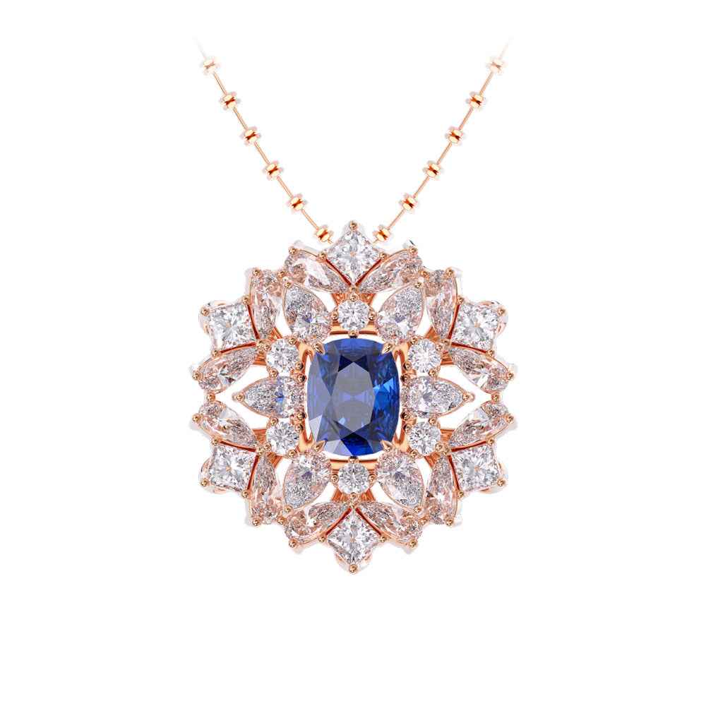 Ceylon Blue Sapphire Multi 18K Yellow Gold Diamond Necklace