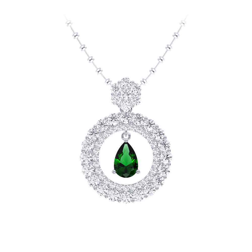 Ceylon Emerald Pear Shape 18K Yellow Gold Lab-Grown Diamond Necklace
