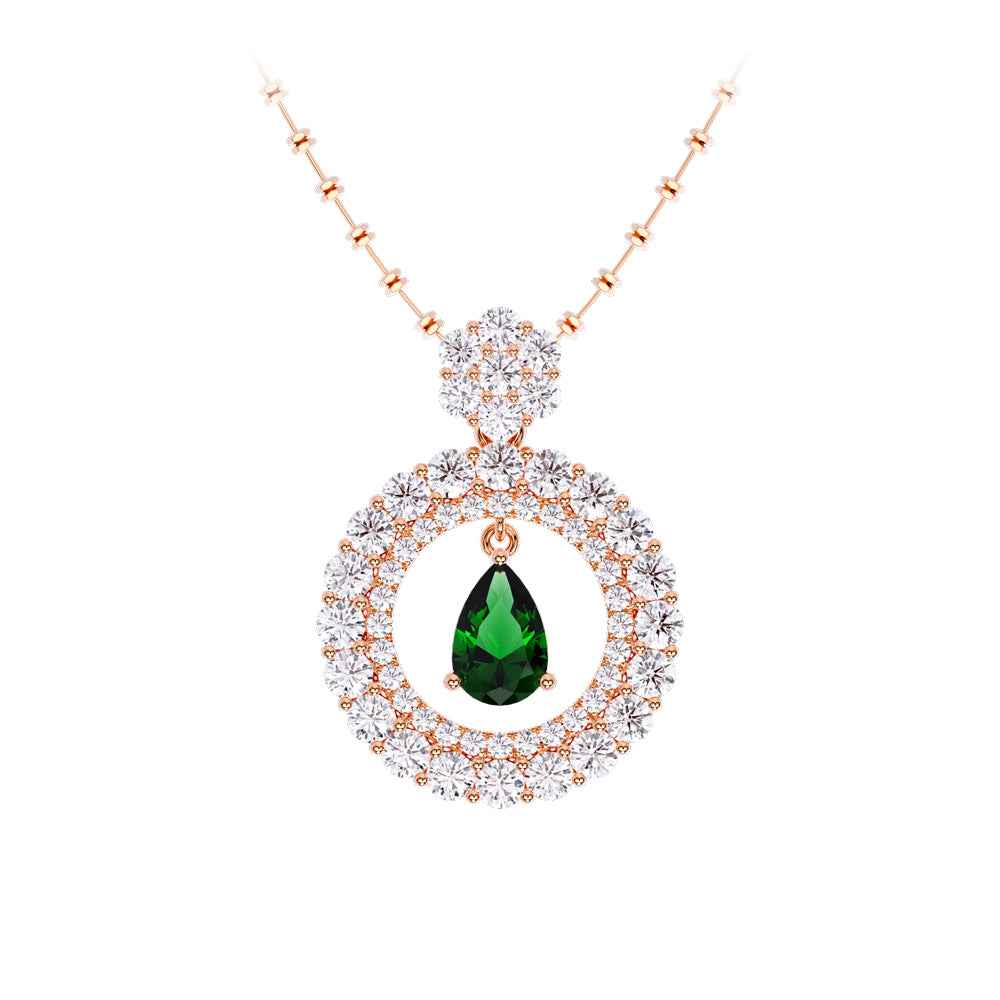 Ceylon Emerald Pear Shape 18K Yellow Gold Lab-Grown Diamond Necklace