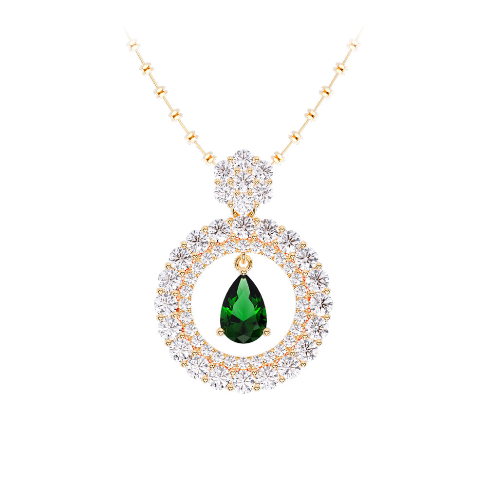 Ceylon Emerald Pear Shape 18K Yellow Gold Lab-Grown Diamond Necklace