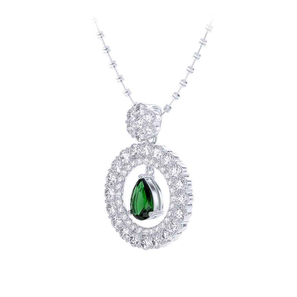 Ceylon Emerald Pear Shape 18K Yellow Gold Lab-Grown Diamond Necklace