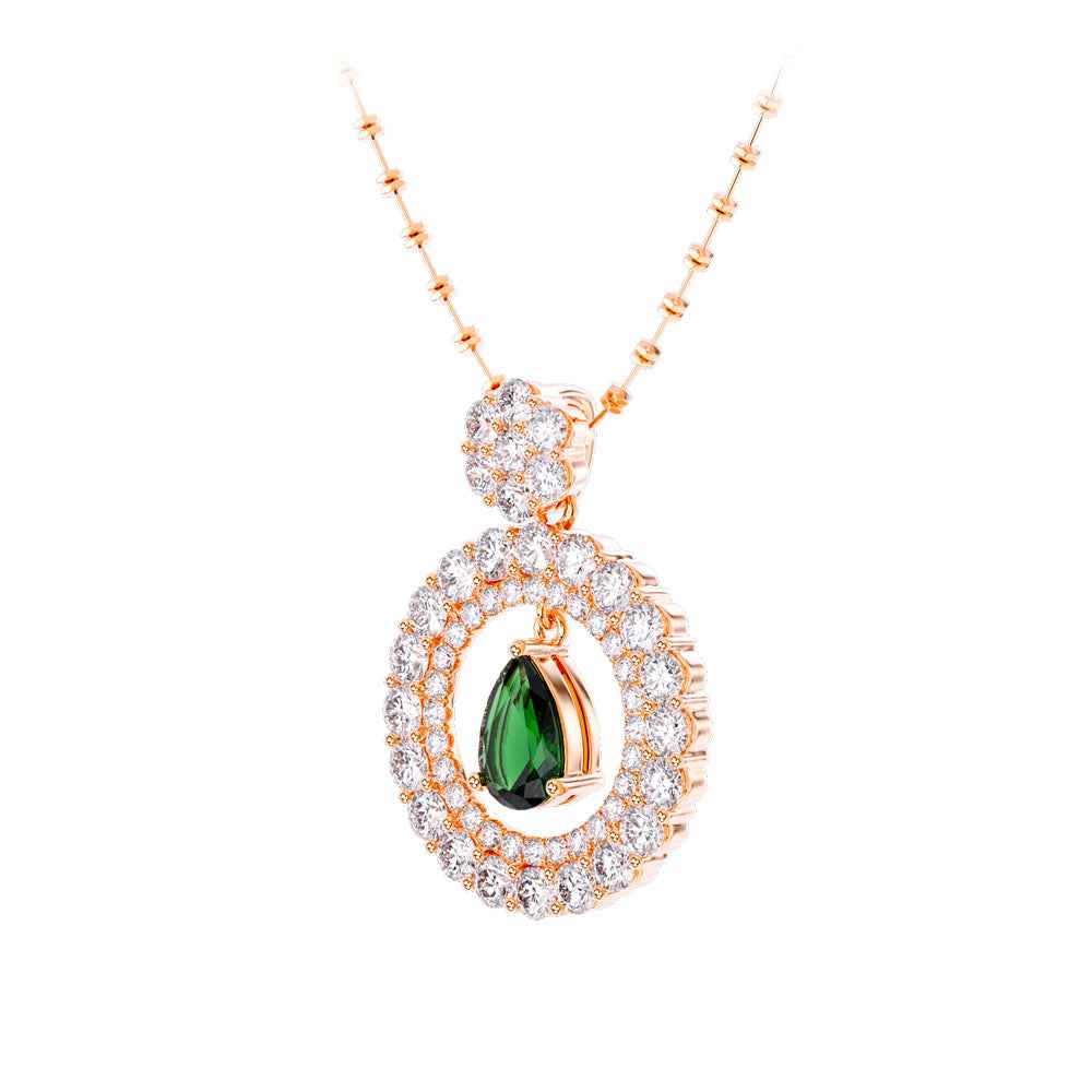 Ceylon Emerald Pear Shape 18K Yellow Gold Lab-Grown Diamond Necklace