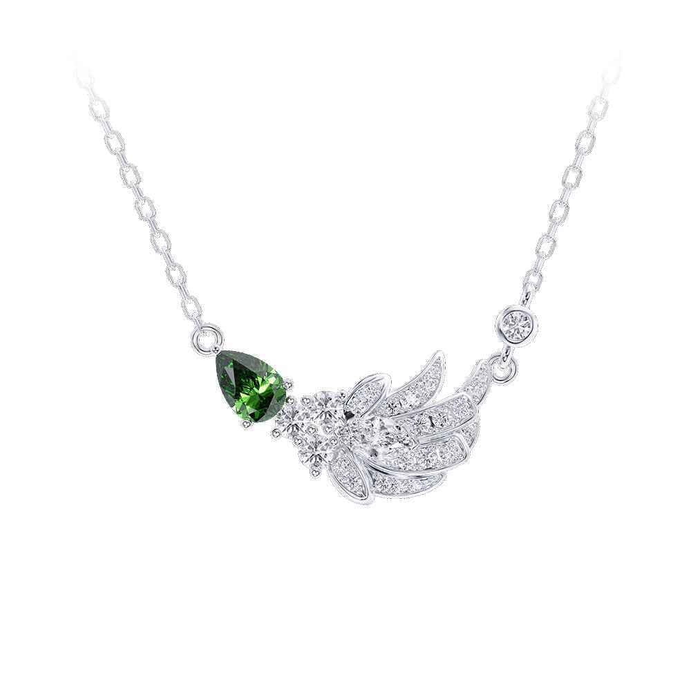 Ceylon Emerald Dainty 18K Yellow Gold Lab-Grown Diamond Necklace