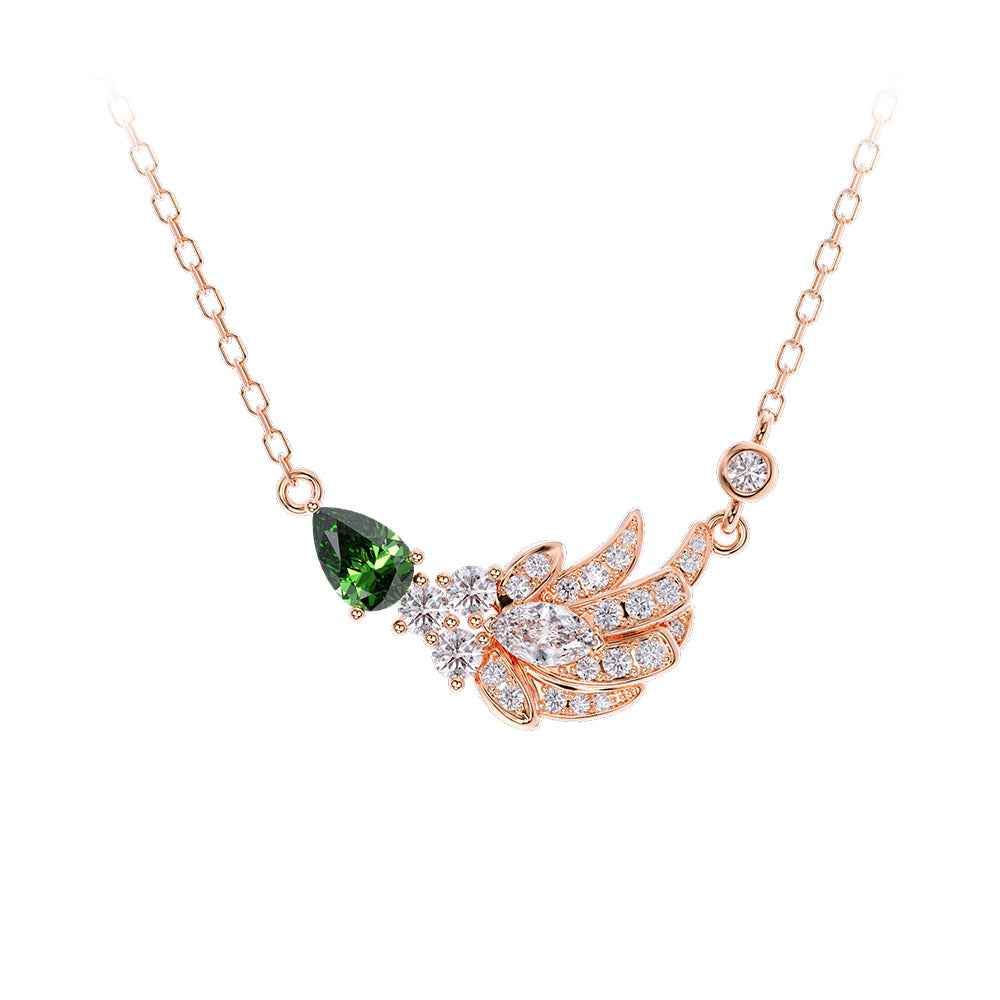 Ceylon Emerald Dainty 18K Yellow Gold Lab-Grown Diamond Necklace