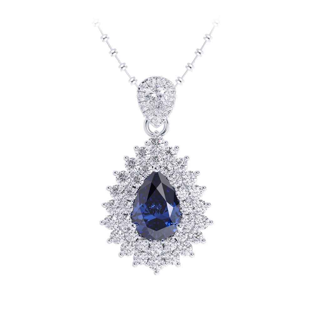 Ceylon Sapphire Pear 18K Rose Gold Lab-Grown Diamond Necklace
