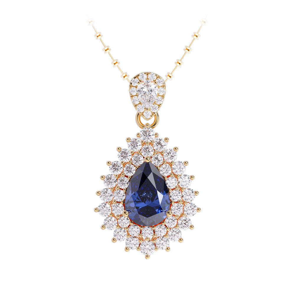 Ceylon Sapphire Pear 18K Yellow Gold Lab-Grown Diamond Necklace