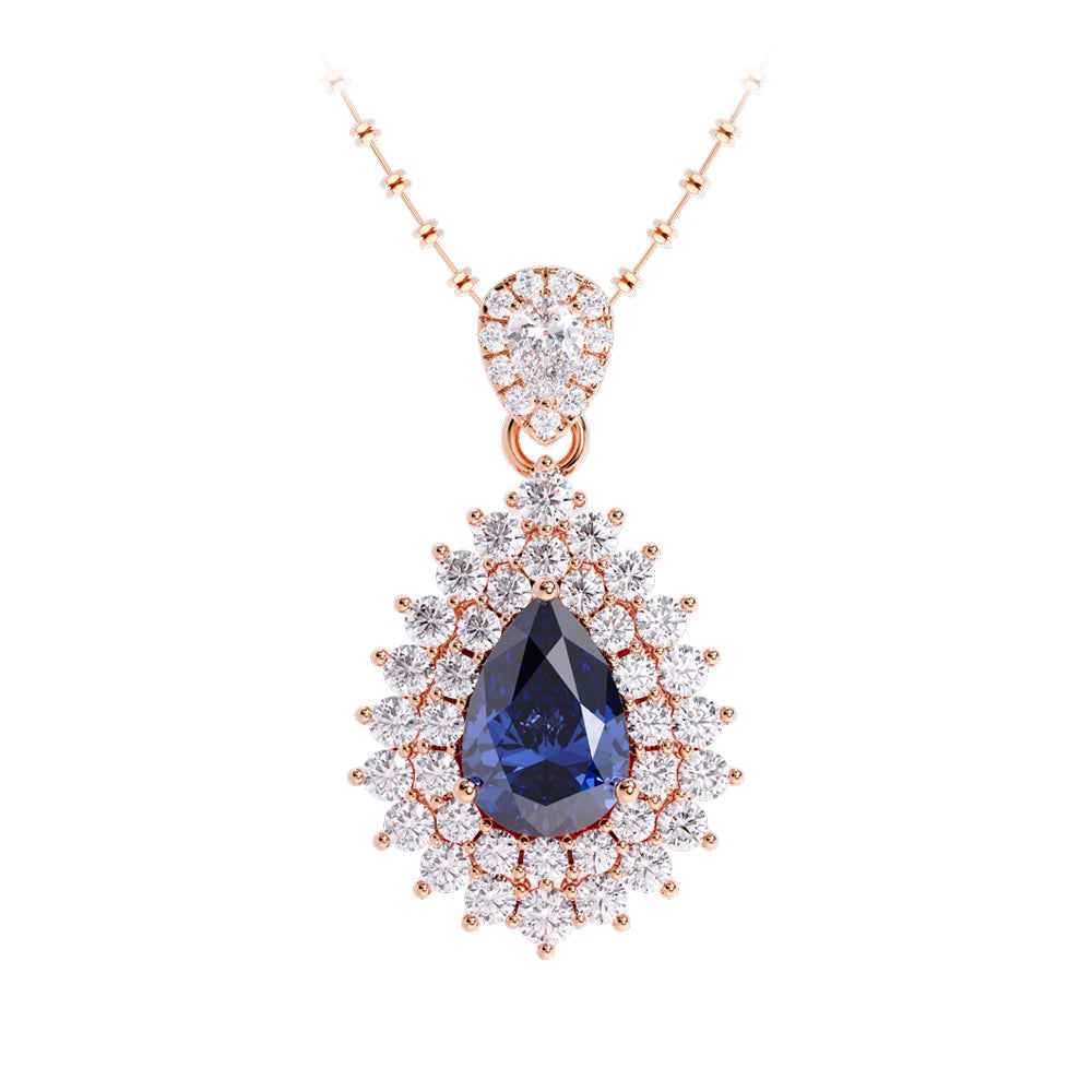 Ceylon Sapphire Pear 18K Rose Gold Lab-Grown Diamond Necklace（副本）
