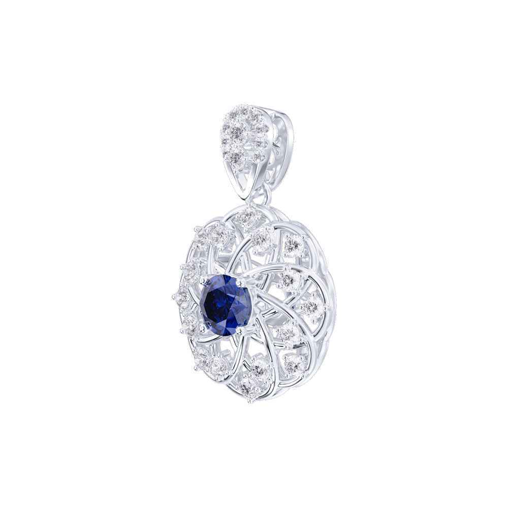 Ceylon Blue Sapphire Round Shape 18K Rose Gold Lab-Grown Diamond Necklace