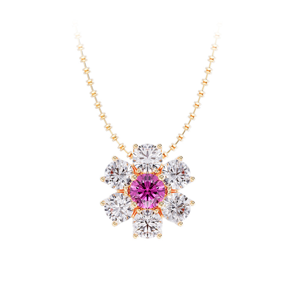 Ceylon PinkDual 18K Yellow Gold Tourmaline Diamond Necklace