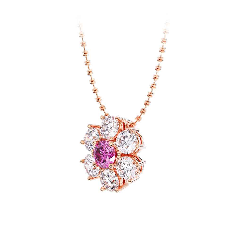 Ceylon PinkDual 18K Yellow Gold Tourmaline Diamond Necklace