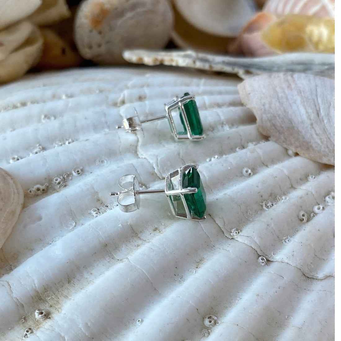 Ceylon Emerald Lux 18K White Gold Earrings