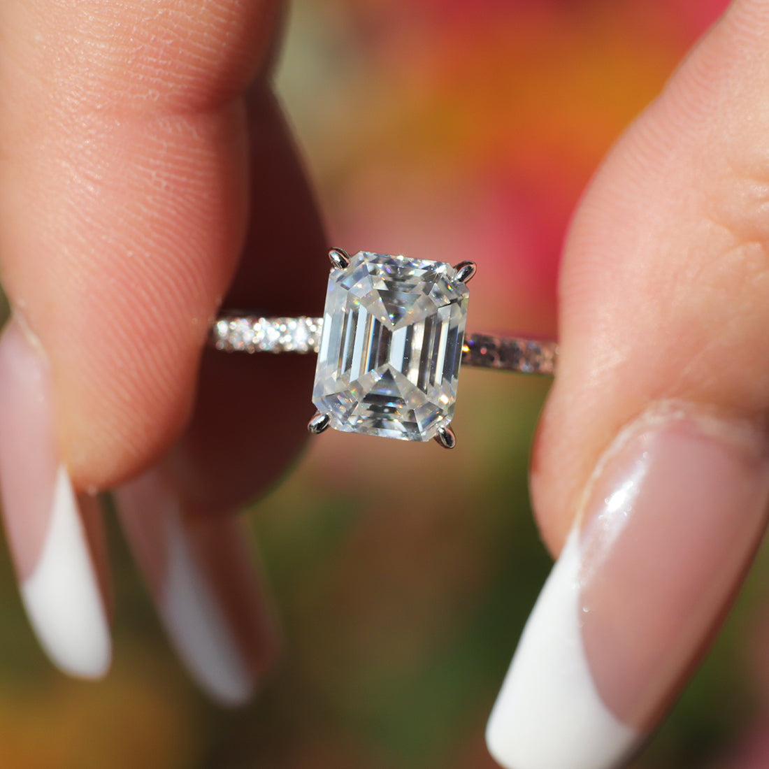 Ceylon Emerald Cut Moissanite 925 Sterling Silver Half Eternity 3ct Ring