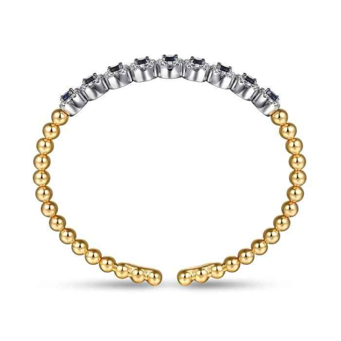 Ceylon Blue Sapphire Diamond Two Tone 18K Gold Bangle Bracelet