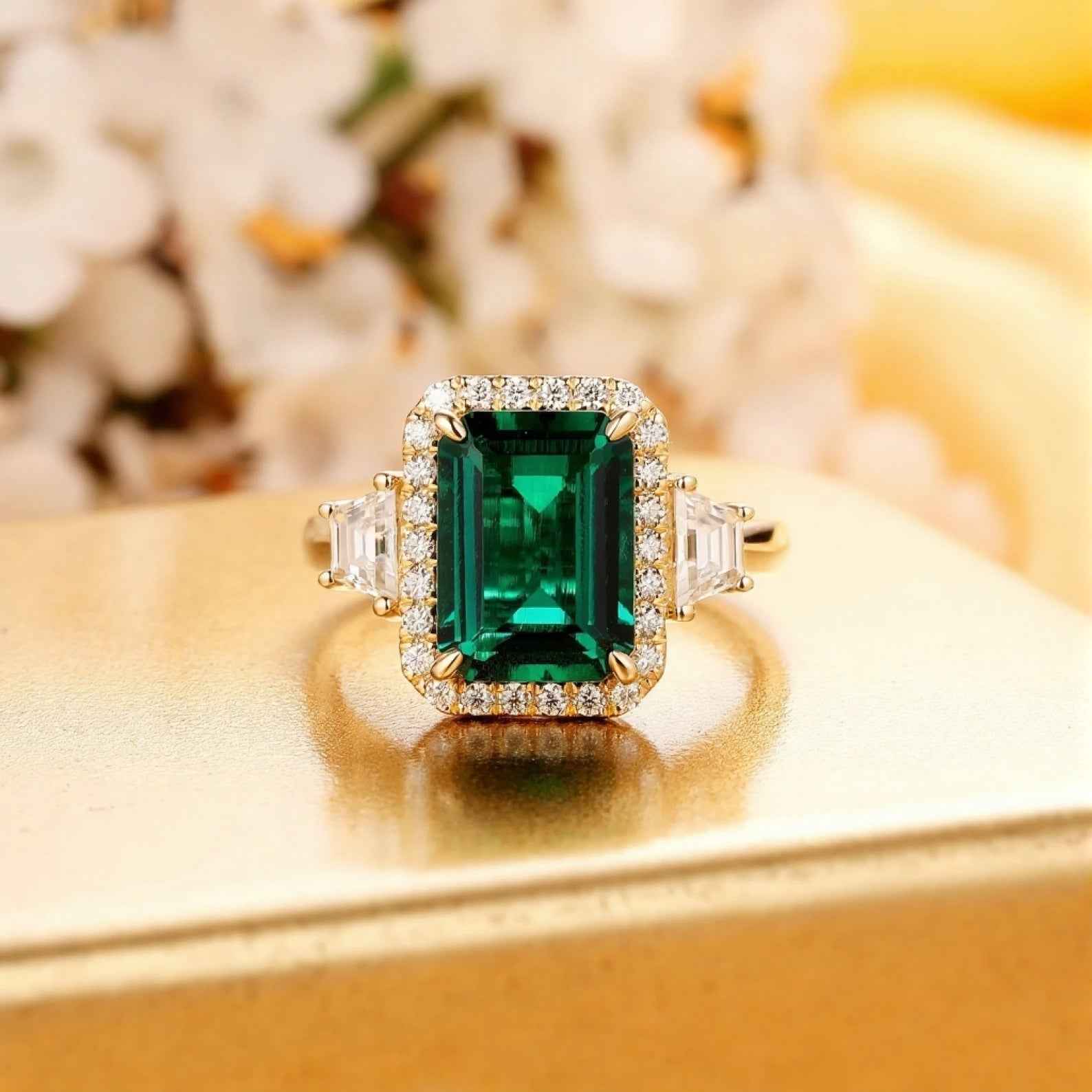 Ceylon Lanka Emerald Luxe Dual 18K Yellow Gold Ring