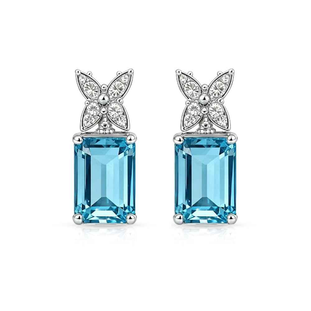 Ceylon Sky Aquamarine Butterfly Silver Diamond Earrings