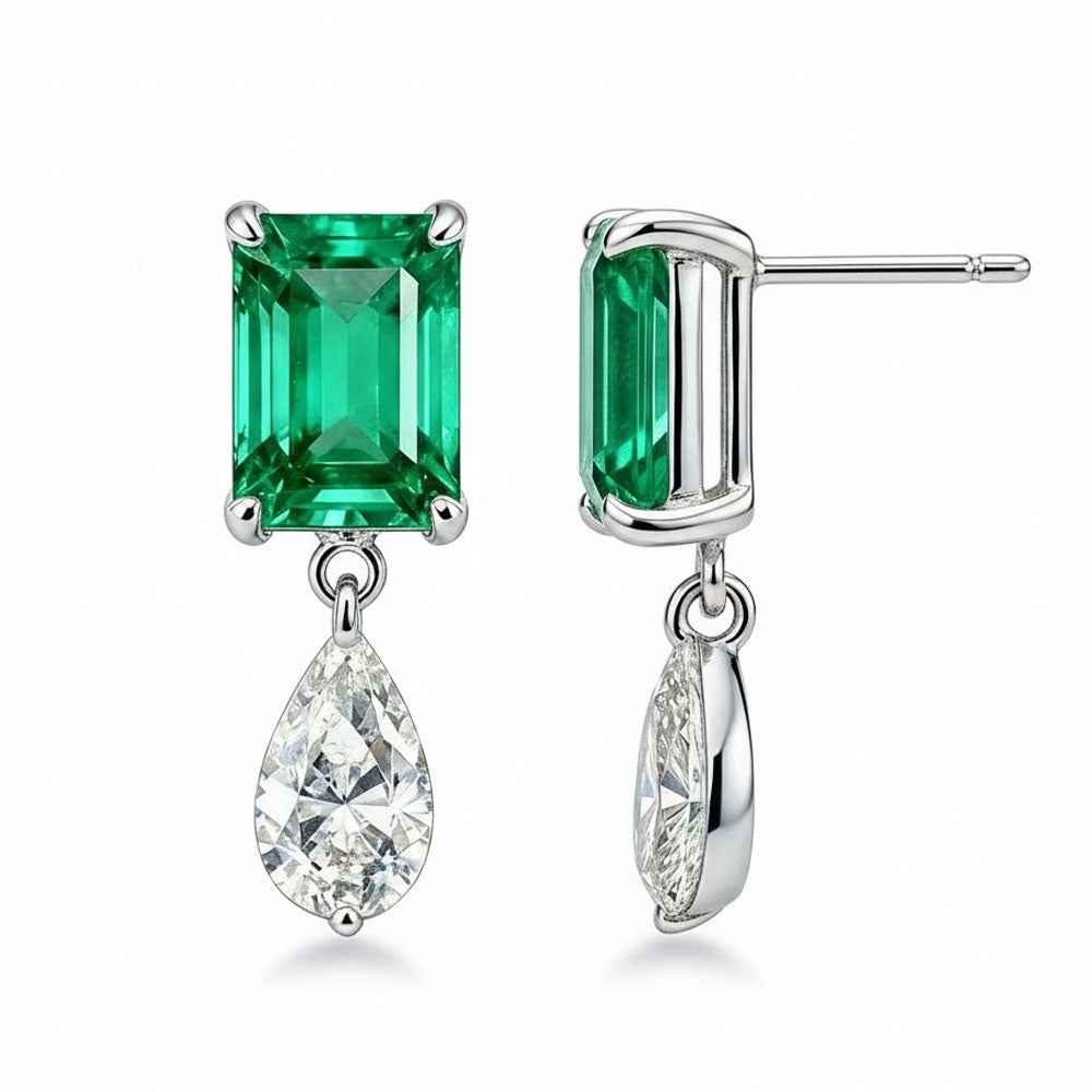 Ceylon Rainforest Emerald Diamond Drop Earrings