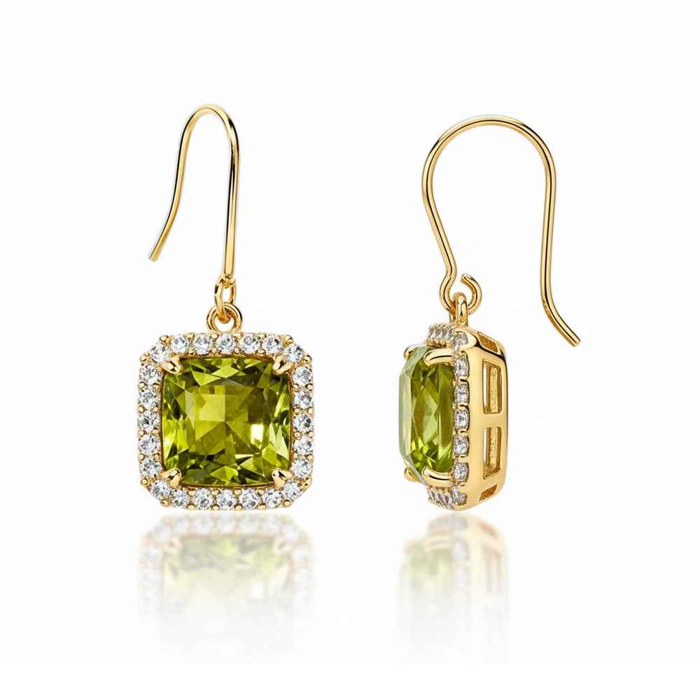 Ceylon Green Shadow Peridot Diamond Halo Earrings