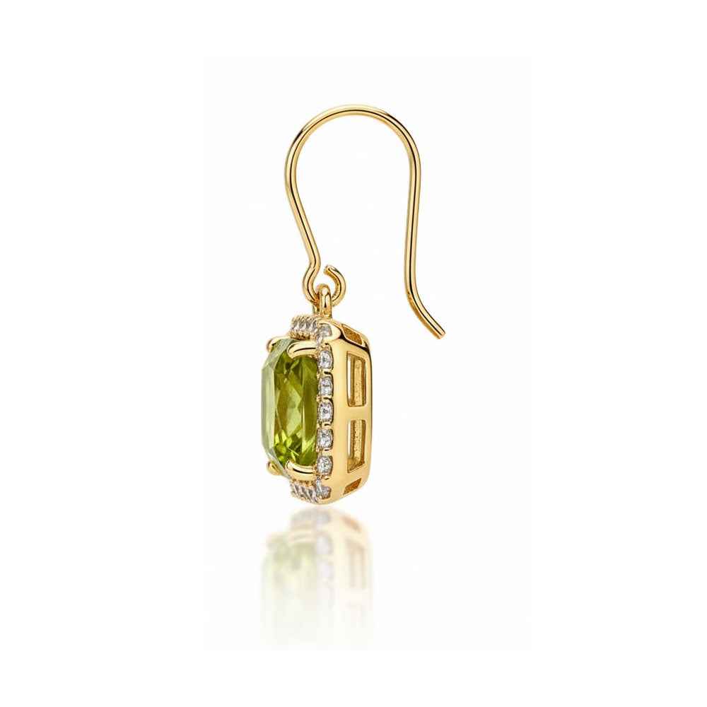 Ceylon Green Shadow Peridot Diamond Halo Earrings