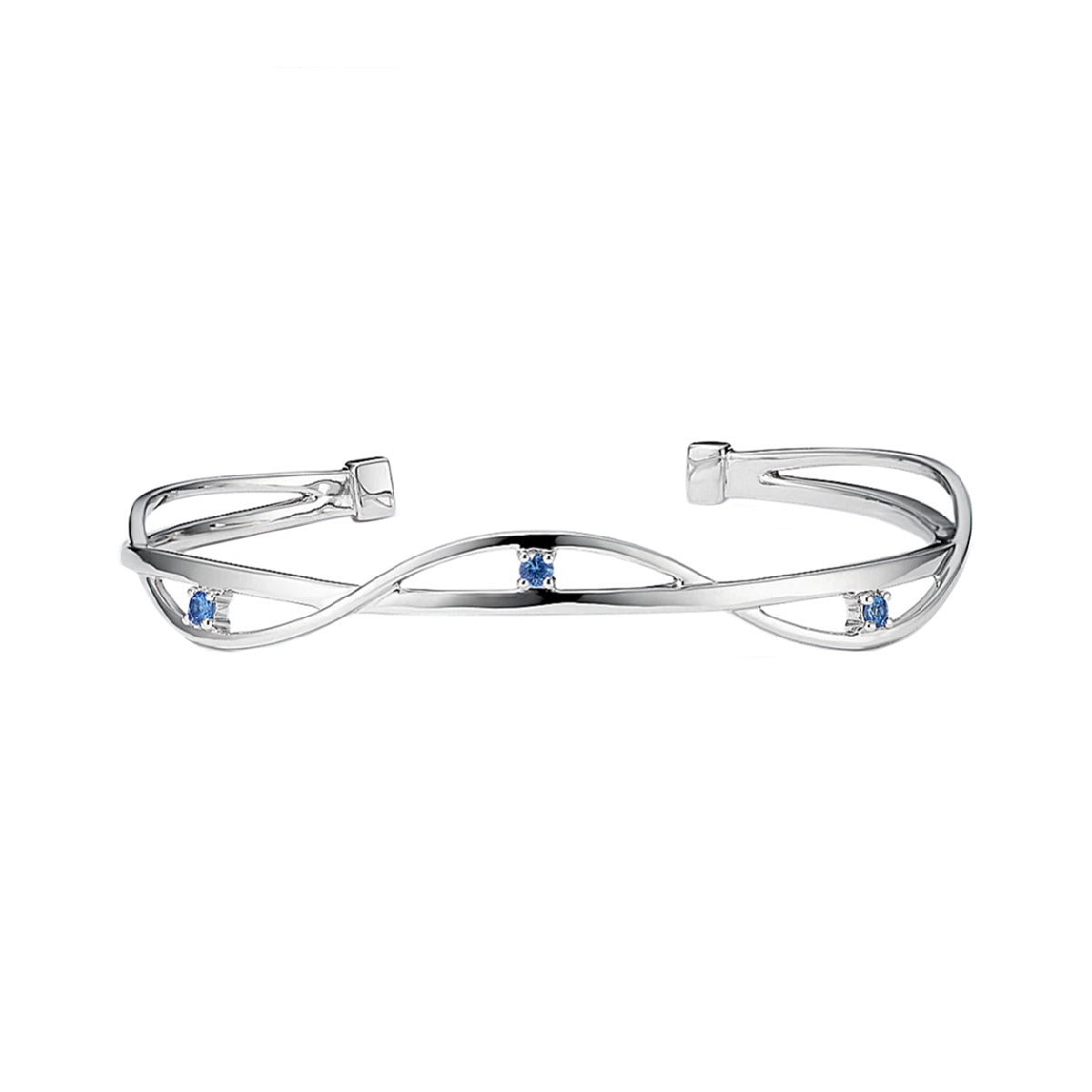 Ceylon Wave Sapphire Sterling Silver Cuff Bracelet