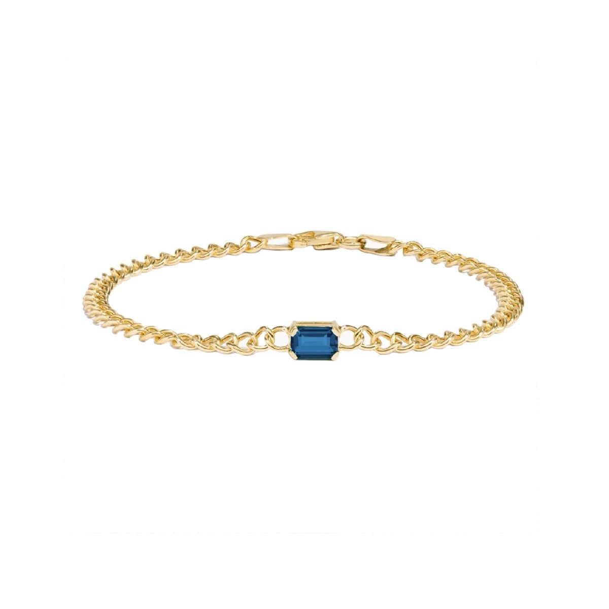 Ceylon Lapis London Blue Topaz 18K Gold Curb Chain Bracelet