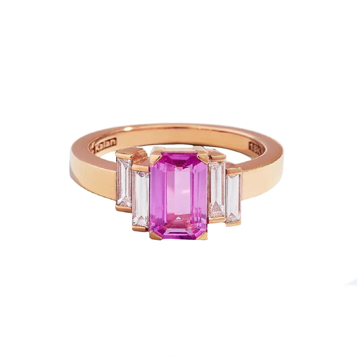 Ceylon Baguette-Cut Pink Sapphire Diamond 18K Rose Gold Engagement Ring