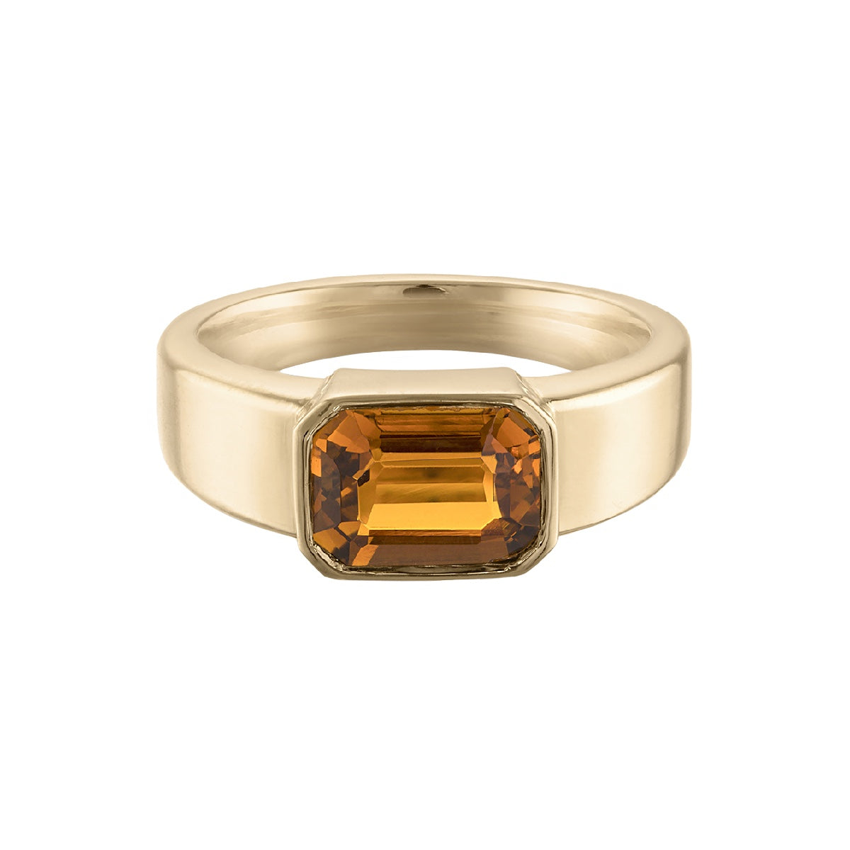 Ceylon Emerald Cut Golden Tourmaline 18K Yellow Gold Ring
