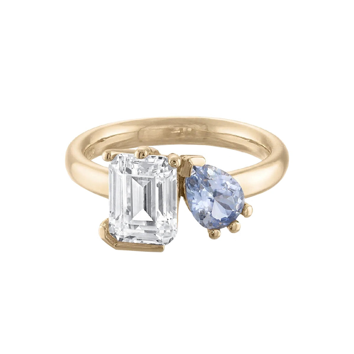 Ceylon Sky Blue Sapphire Diamond Reclaimed 18K Yellow Gold Ring