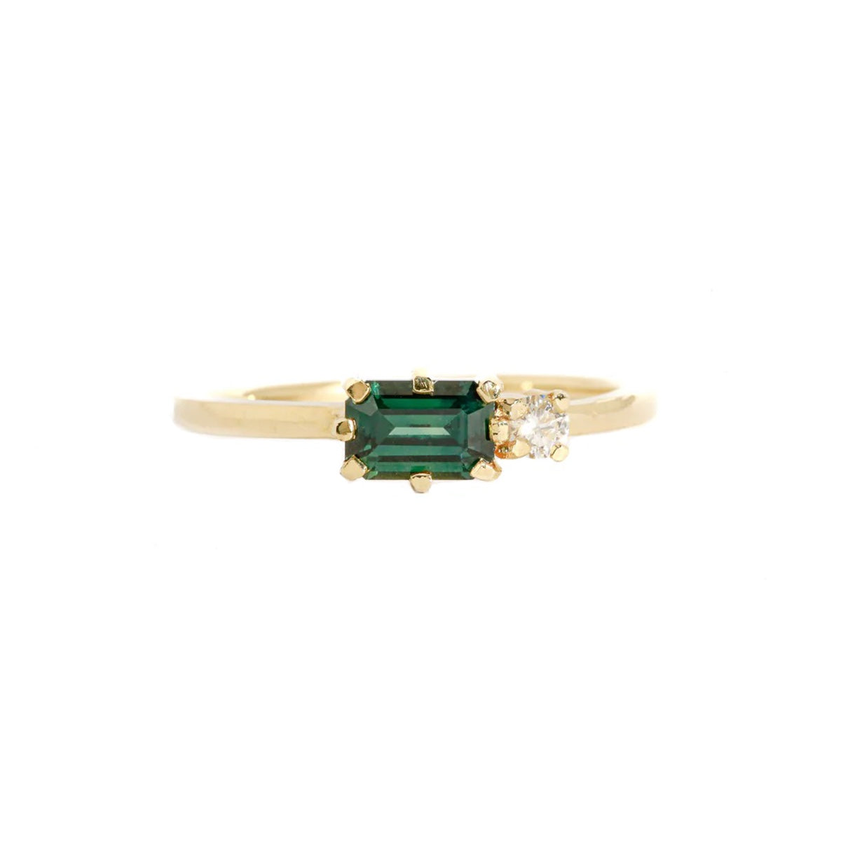 Ceylon Teal Sapphire White Diamond 18K Yellow Gold Ring
