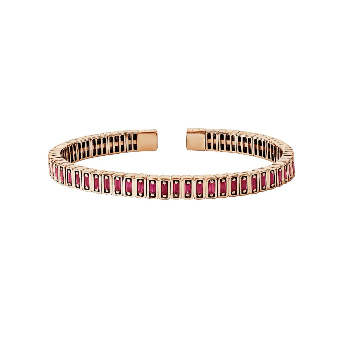 Ceylon Ruby Baguette Dual Tone 18K Gold Bangle Bracelet