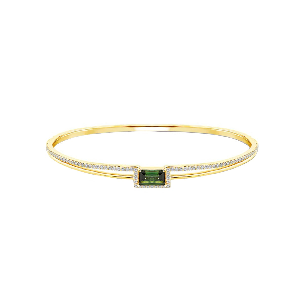 Ceylon Green Tourmaline Diamond 18K Yellow Gold Bangle Bracelet
