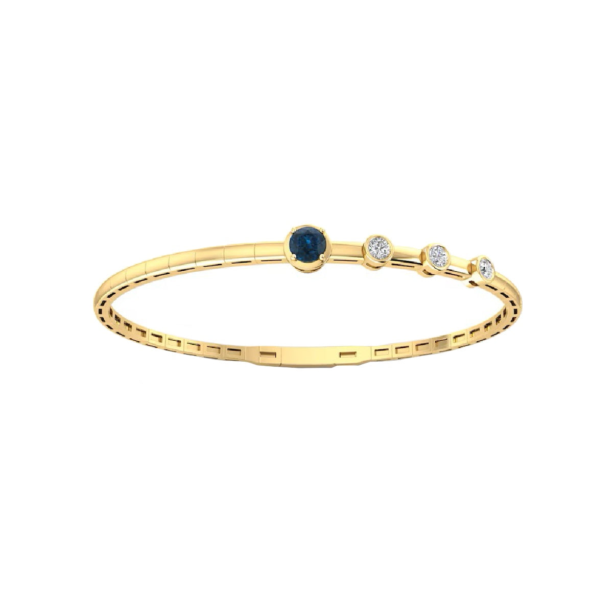 Ceylon Blue Sapphire Diamond Flex 18K Yellow Gold Bangle Bracelet