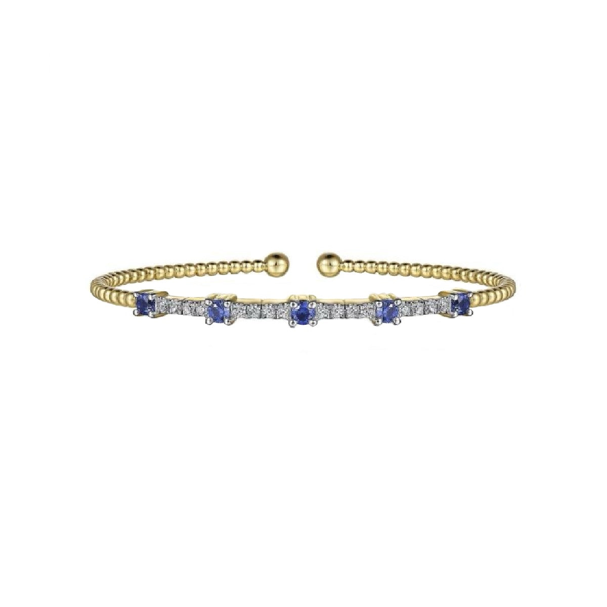 Ceylon Blue Sapphire Diamond Gilded 18K Gold Bangle Bracelet