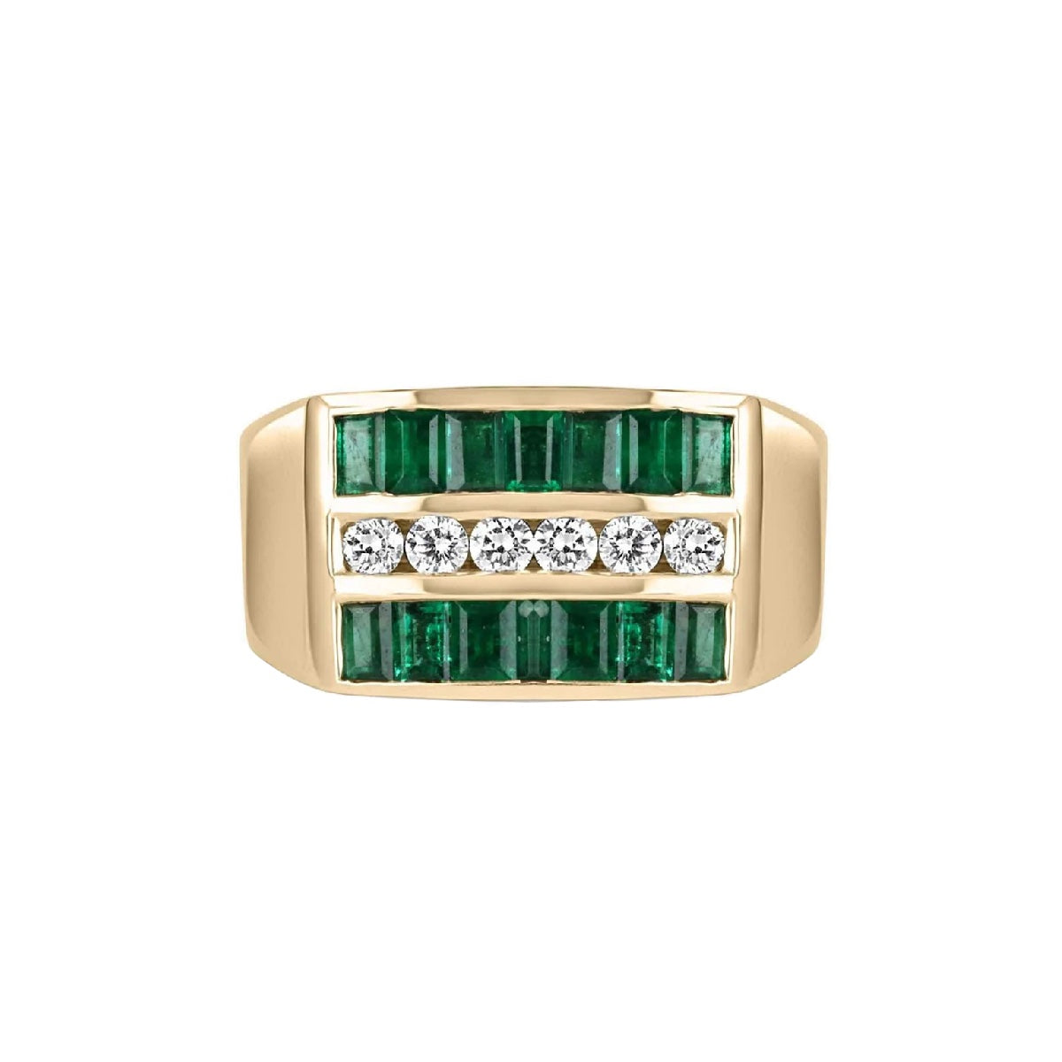 Ceylon Emerald Gent Diamond 18K Yellow Gold Men's Ring