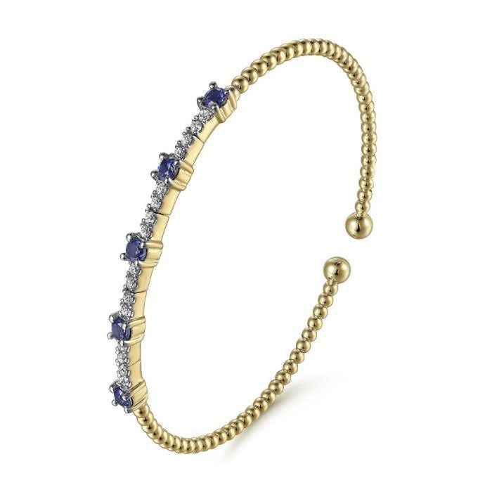 Ceylon Blue Sapphire Diamond Gilded 18K Gold Bangle Bracelet