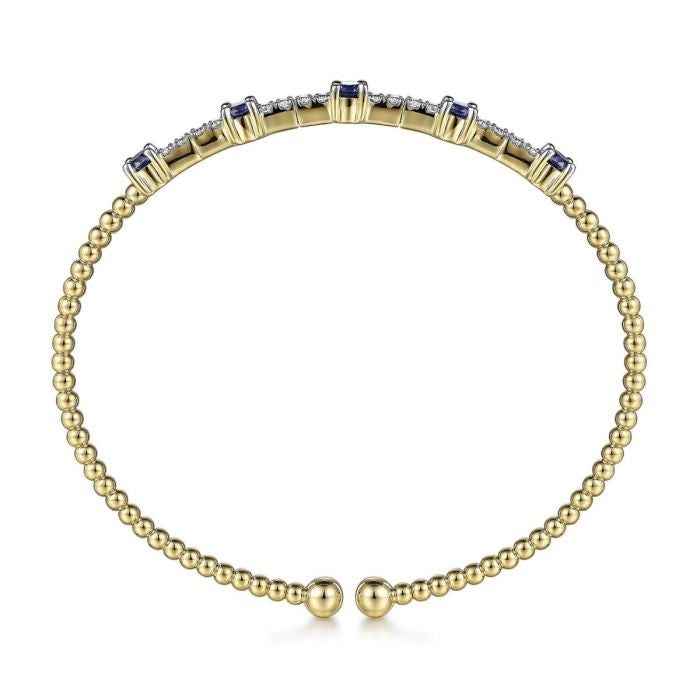 Ceylon Blue Sapphire Diamond Gilded 18K Gold Bangle Bracelet