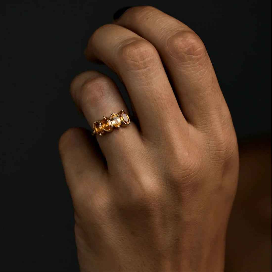 Ceylon Solar Ring - 4 Oval-Cut Golden Sapphire 18K Yellow Gold Ring