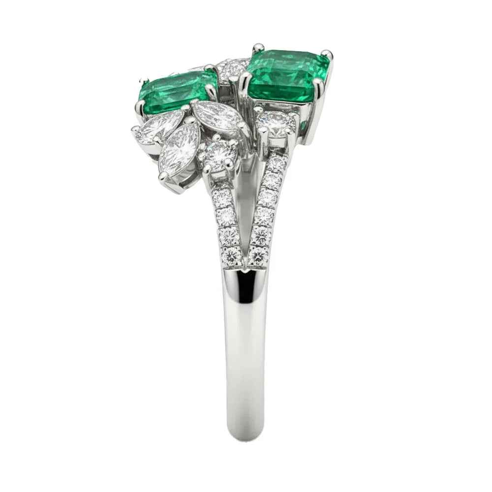 Ceylon Rainforest Dual Emerald Diamond Floral Ring
