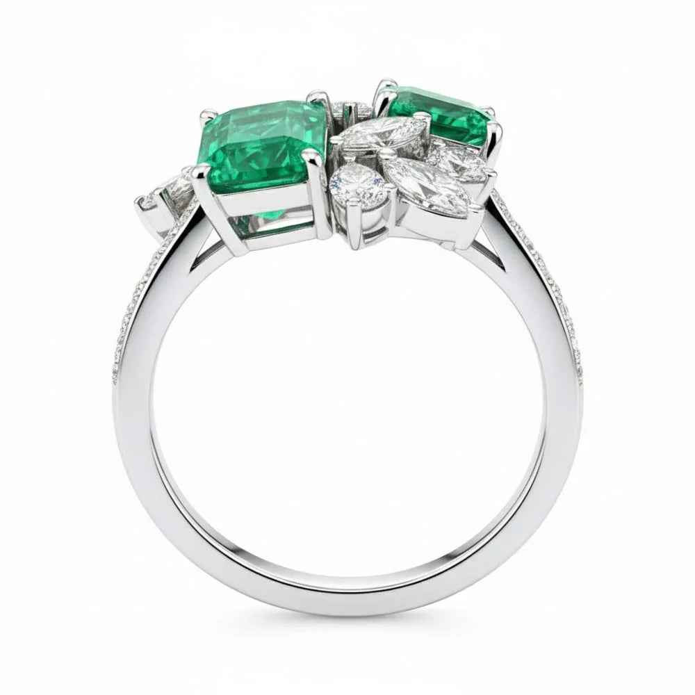 Ceylon Rainforest Dual Emerald Diamond Floral Ring