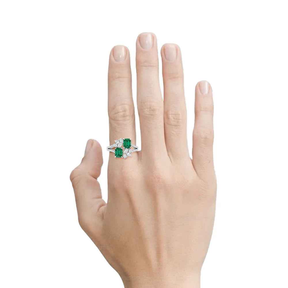 Ceylon Rainforest Dual Emerald Diamond Floral Ring