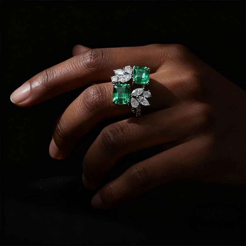 Ceylon Rainforest Dual Emerald Diamond Floral Ring