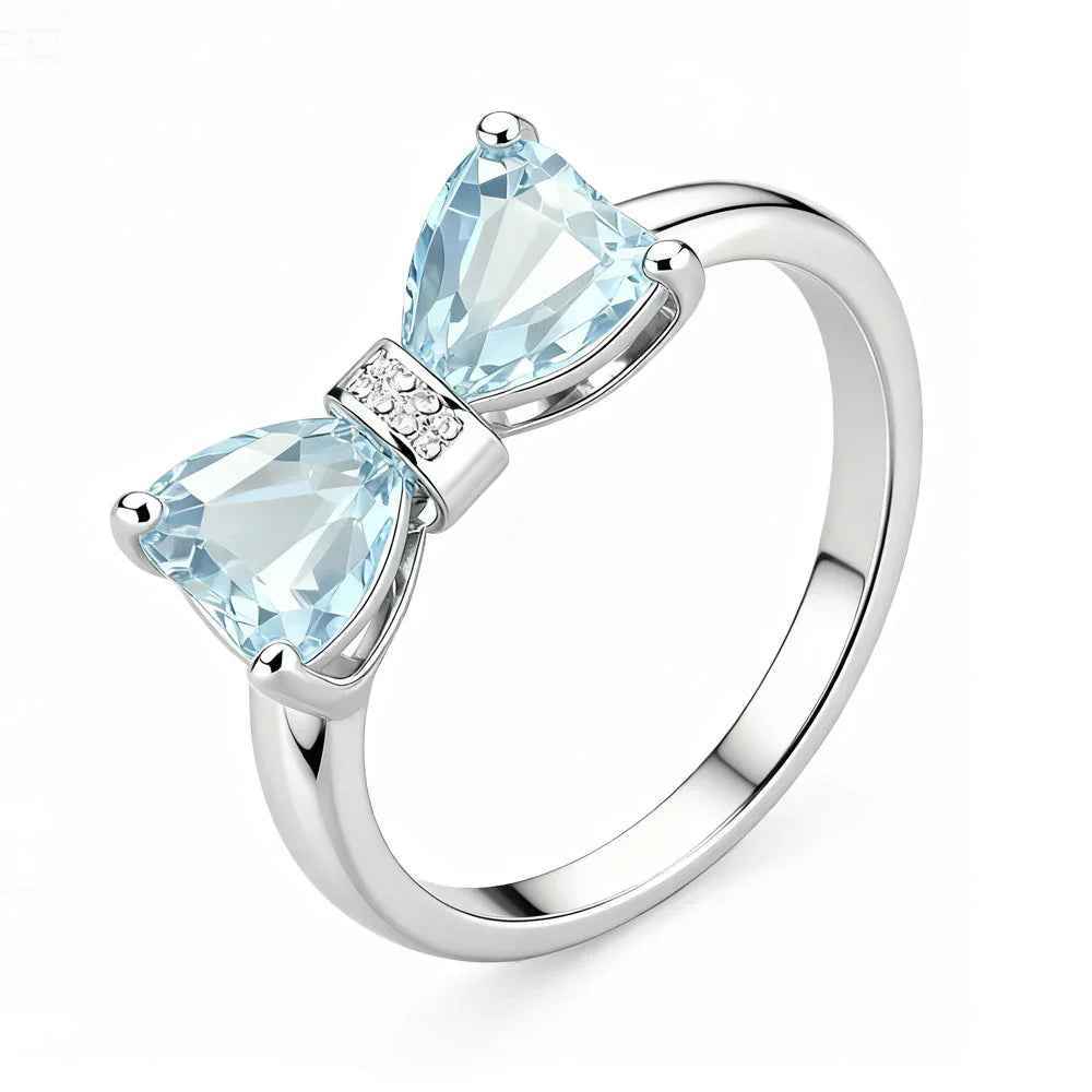 Ceylon Sky Natural Aquamarine Bow Diamond Ring