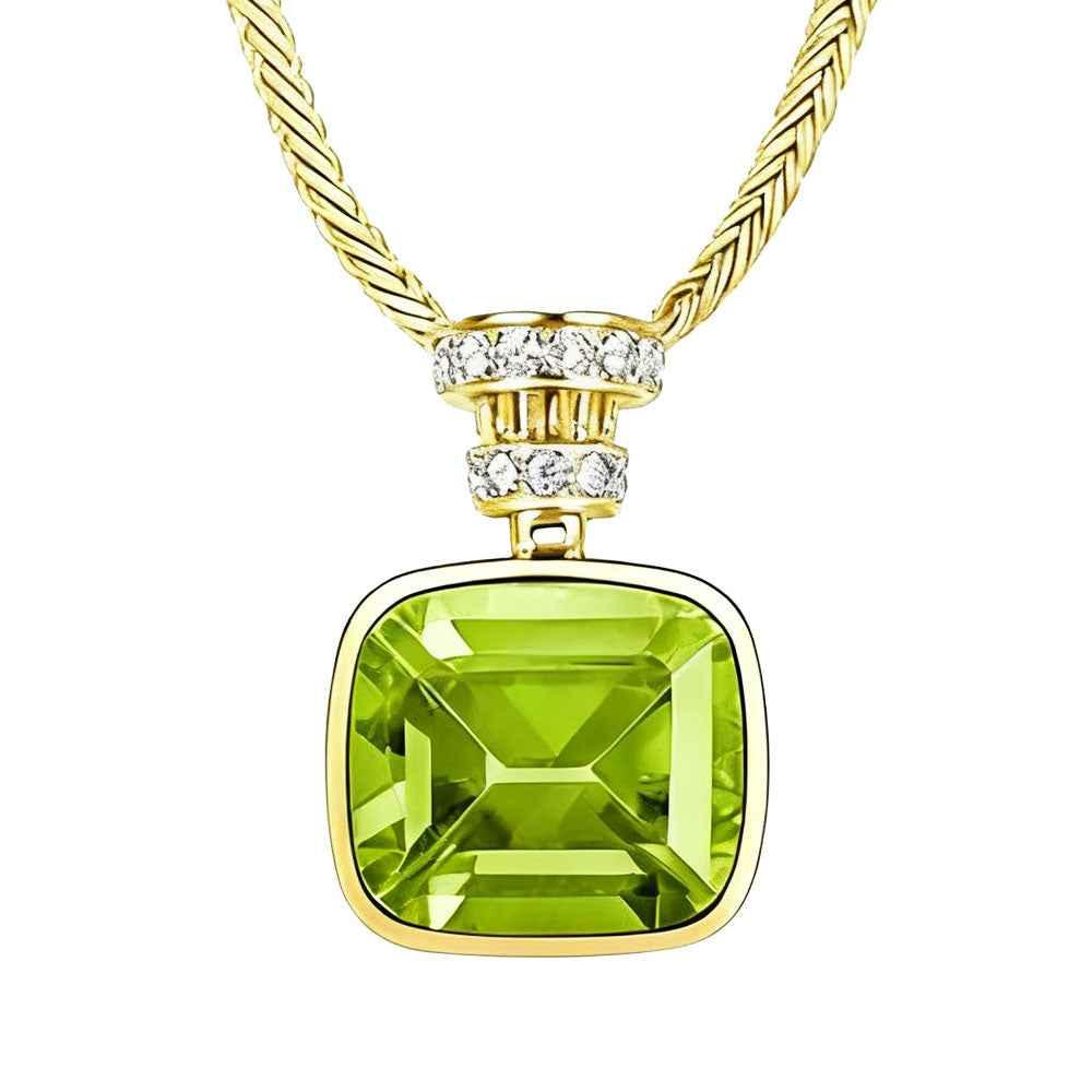Ceylon Green Shadow Natural Peridot Vintage Gold Diamond Necklace