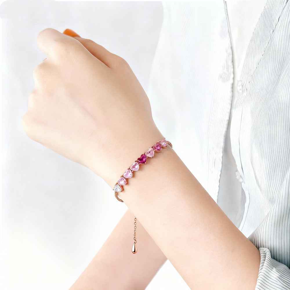 Ceylon Sweetheart Pink Ruby Heart Rose Gold Bracelet